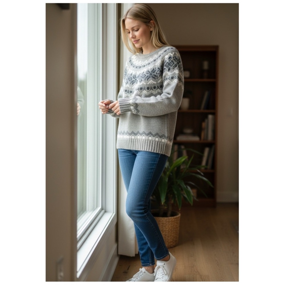 Penfield Fair Isle Crewneck Sweater Women's Medium Grey Winter Knit